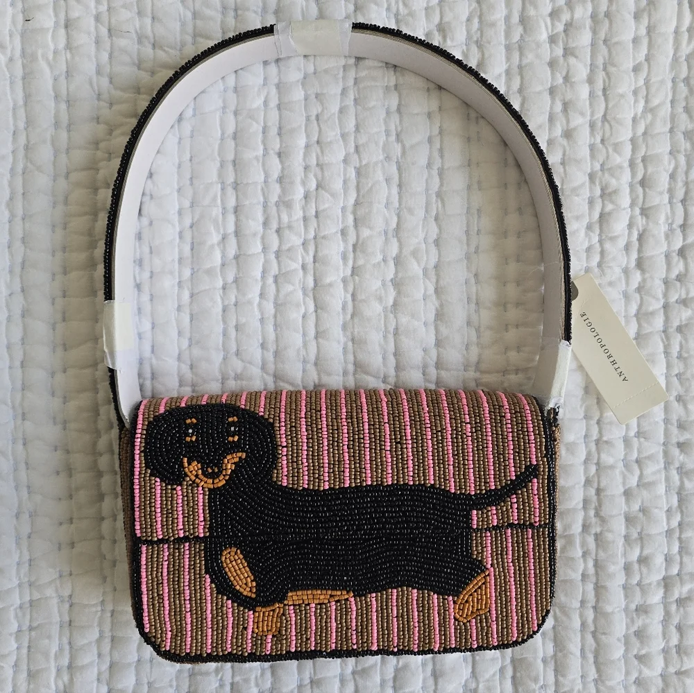 Anthropologie The Fiona Beaded Bag Dachshund Weiner Dog Rare Limited Handbag NEW - Picture 2 of 13